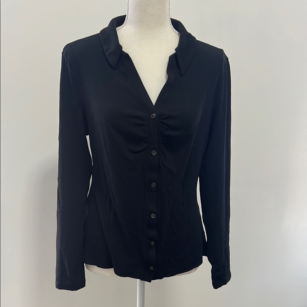 Madewell LS Rib Knit Polo XL Black